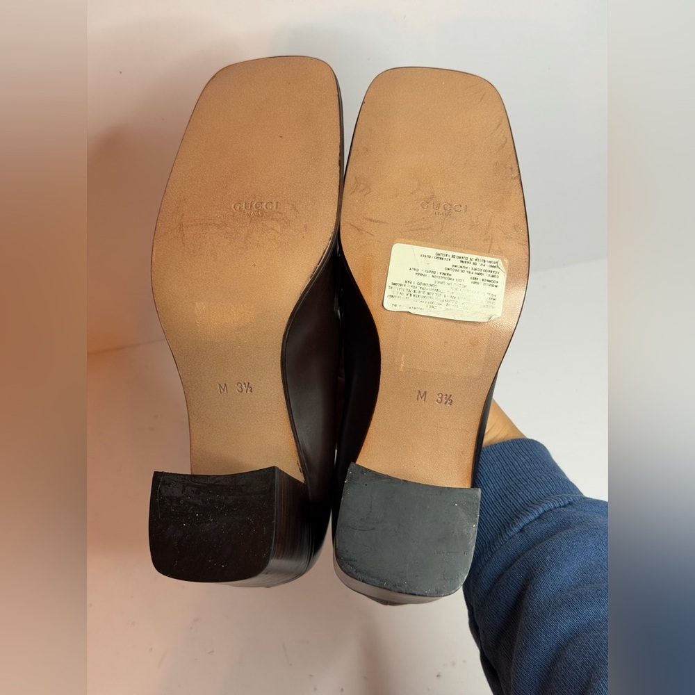 Gucci Brown Leather Loafers Pumps Chunky Heel and Square Toe Size 3.5 UK 36 EU - Picture 9 of 13